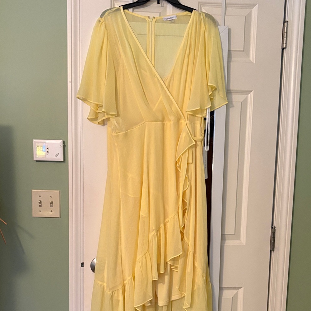 Calvin Klein Soft Yellow Asymmetrical Dress NWT